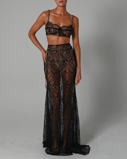 Francesca Maxi Skirt Set in Black Lace Ready to Ship