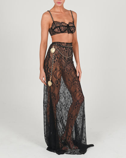Francesca Maxi Skirt Set in Black Lace Ready to Ship