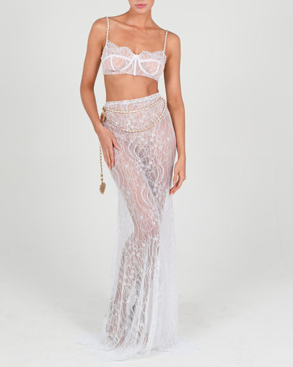 Francesca Maxi Skirt Set in White Lace Ready to Ship