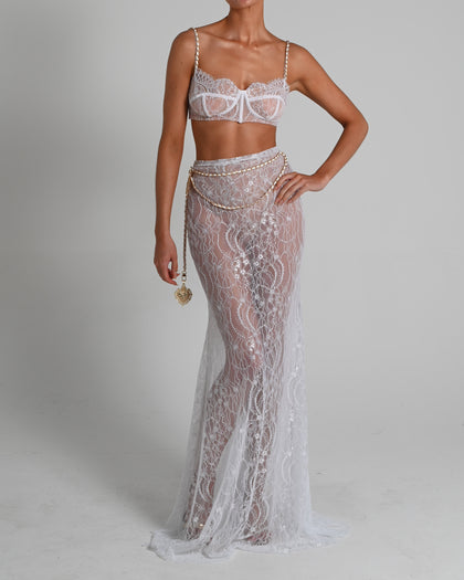 Francesca Maxi Skirt Set in White Lace with Bespoke Lining