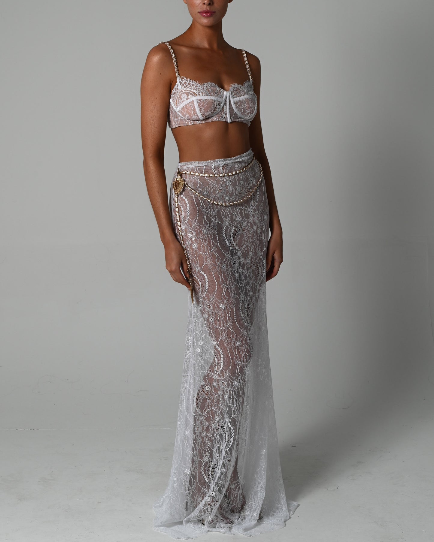 Francesca Maxi Skirt Set in White Lace Ready to Ship