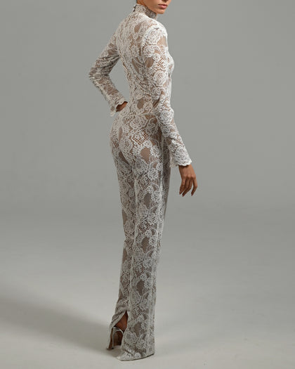 Flora Jumpsuit in Ivory Lace