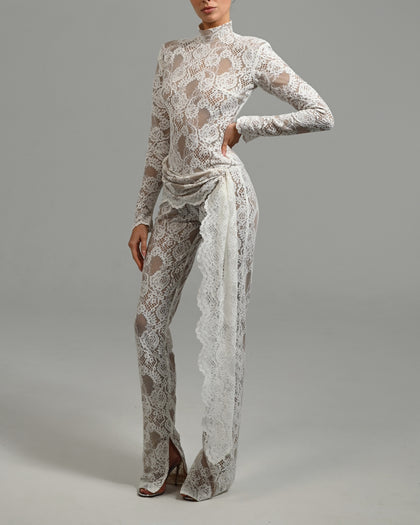 Flora Jumpsuit in Ivory Lace