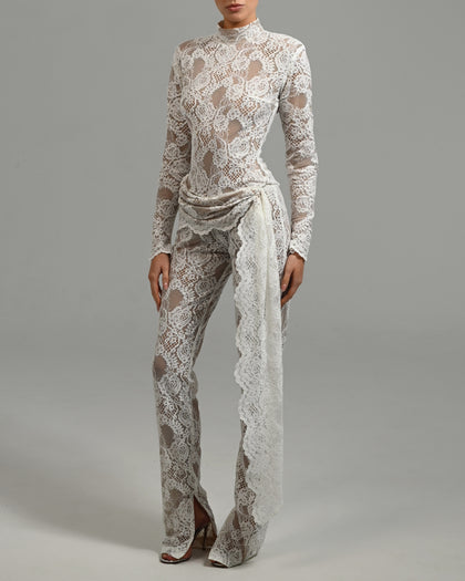 Flora Jumpsuit in Ivory Lace