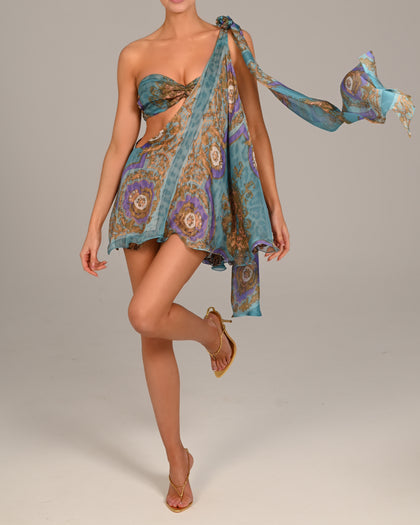 Anthia Dress in Turquoise Baroque