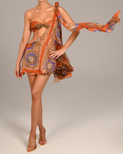 Anthia Dress in Orange Baroque