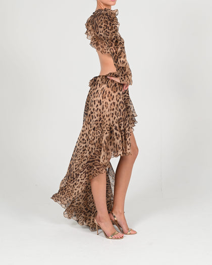 Kiah Maxi Dress in Leopard Silk Ready to Ship