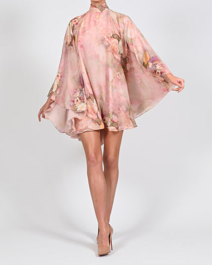 High Neck Lorena Dress in Rose Silk