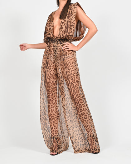 Yasmin Jumpsuit in Leopard Silk