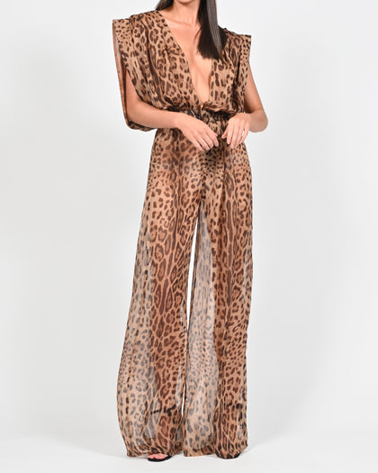 Yasmin Jumpsuit in Leopard Silk