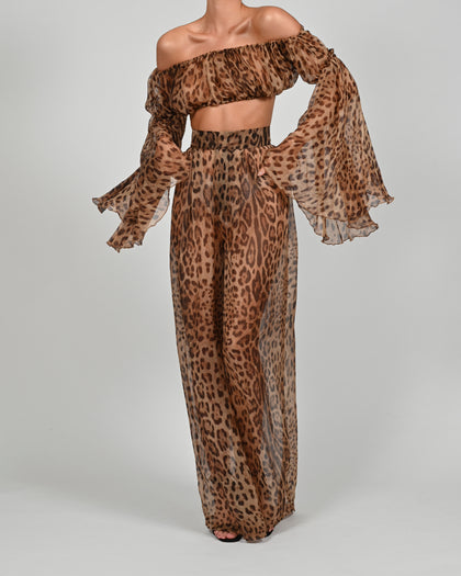 Ava Crop Top and Natasha Trousers in Leopard Silk