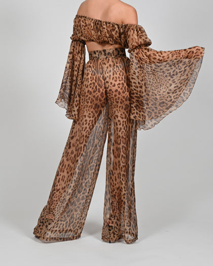 Ava Crop Top and Natasha Trousers in Leopard Silk