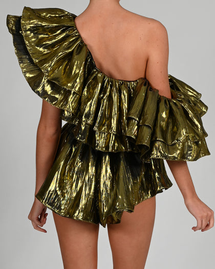 Shelby Playsuit in Metallic Green