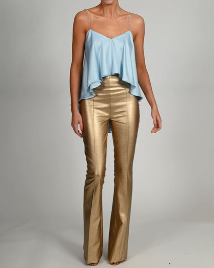 High Waisted Leather Flares in Gold
