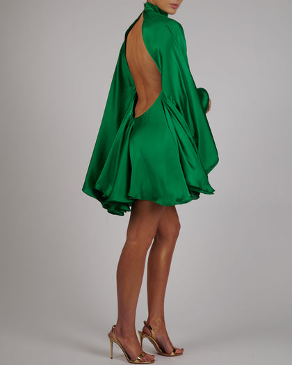 High Neck Lorena Dress in Emerald