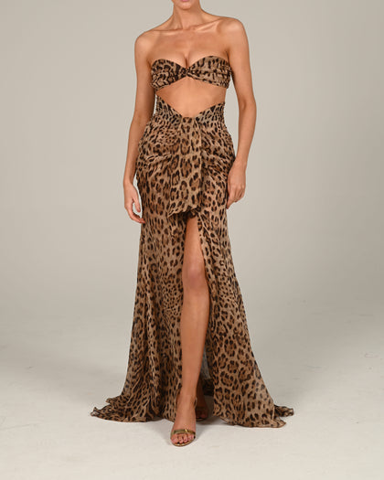 Beaudelle Maxi Skirt in Leopard Silk