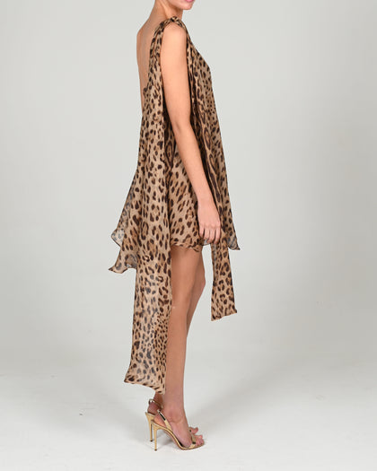 Anthia Dress in Leopard Silk