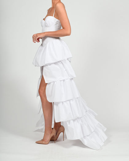 Dolce Frill Dress in White Poplin