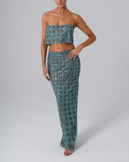 Venus Top and Maxi Skirt in Galaxy Blue