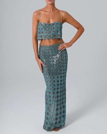 Venus Top and Maxi Skirt in Galaxy Blue