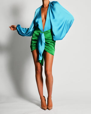 Beaudelle Set in Turquoise and Green Satin