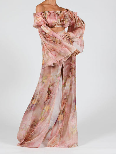 Ava Maxi Skirt Set In Rose Silk