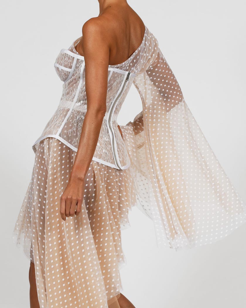 Evangeline Dress in White Spot and Lace