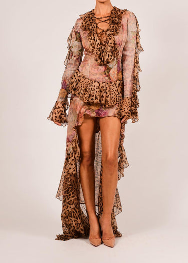 Rebecca Dress in Rose and Leopard Silk