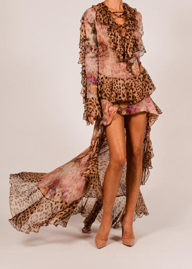 Rebecca Dress in Rose and Leopard Silk
