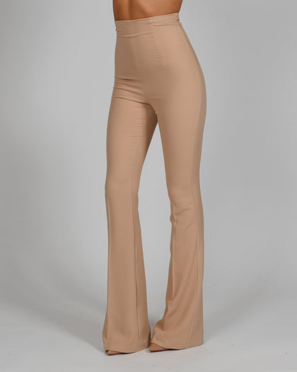 High Waisted Flared Trousers in Nude Crepe