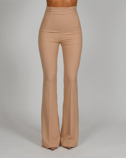 High Waisted Flared Trousers in Nude Crepe