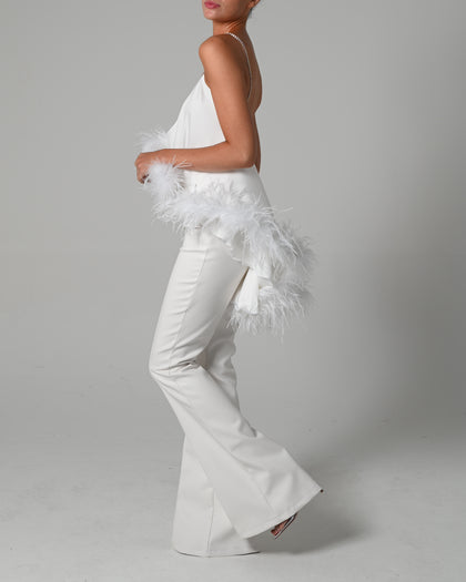 Low Waisted Leather Flares in Ivory