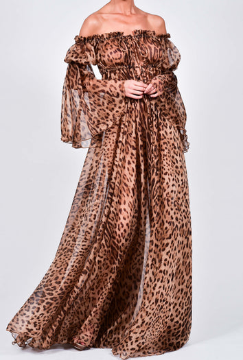 Ava Maxi Dress in Leopard Silk