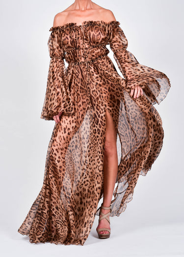 Ava Maxi Dress in Leopard Silk