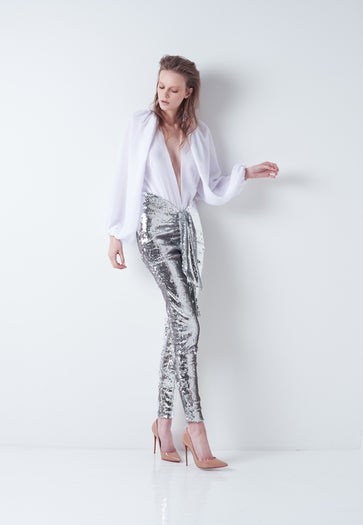 Beaudelle Trousers in Silver Sequin