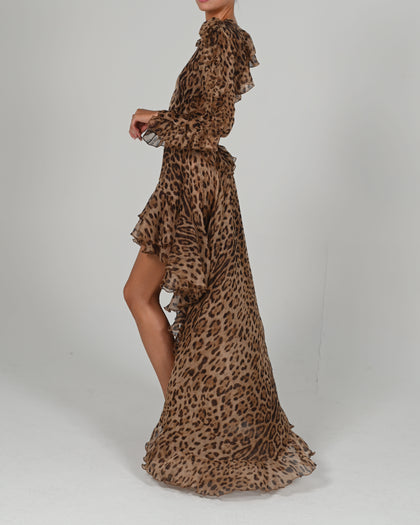 Kiah Maxi Dress in Leopard Silk