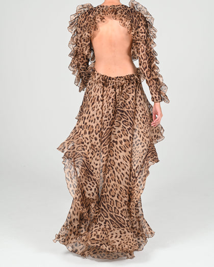 Kiah Maxi Dress in Leopard Silk
